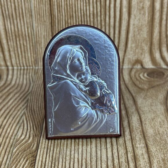 Madonna & Child Sterling Silver Standing Plaque AN Ag 2g 22 Silver - Picture 1 of 7